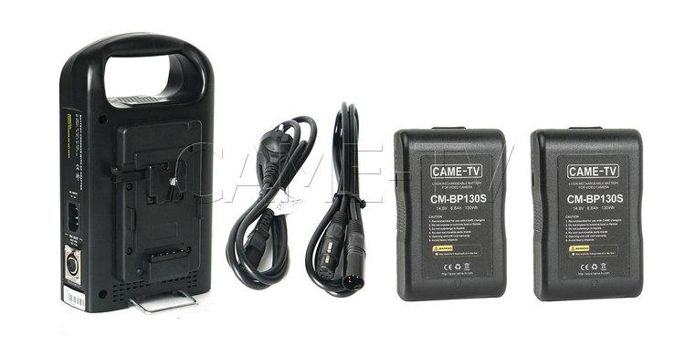 CAME-TV V-Mount Battery Charger 24V XLR Output With Two 130 Watt Compact Batteries