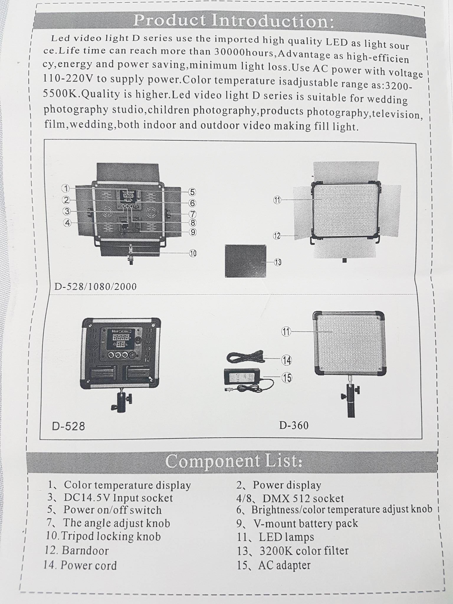 Dison D 1080ii Series LED Light (5500k or 3200-5500k) with DMX512 Output