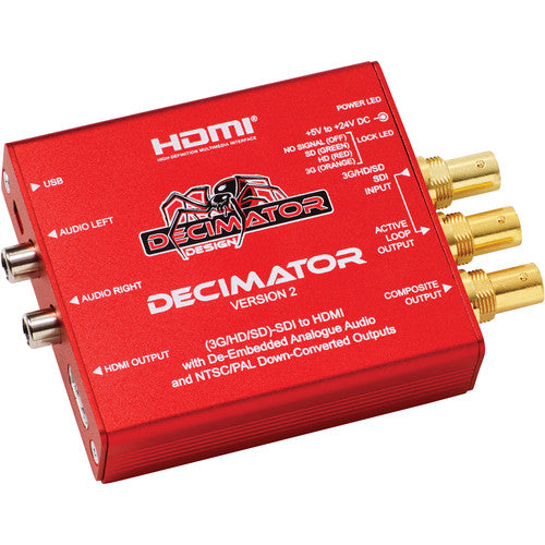 Decimator Design DECIMATOR 2 Miniature (3G/HD/SD)-SDI to both HDMI and NTSC/PAL with simultaneous scaling on both outputs and De-embedded Analogue Audio