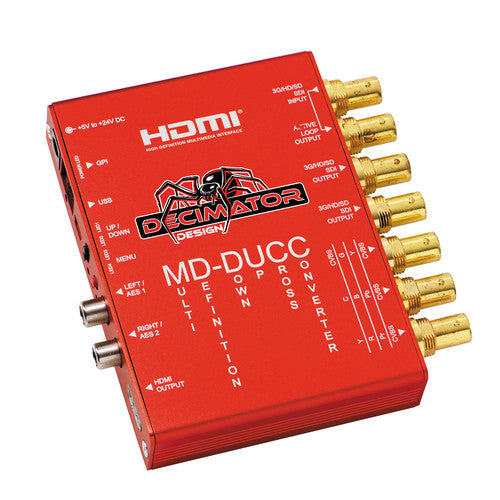 Decimator Design MD-DUCC Multi-Definition Down Up Cross Converter (3G/HD/SD)-SDI to (3G/HD/SD)-SDI, HDMI and Analogue Video with 2 x AES/EBU or 2 x Analogue Audio Outputs