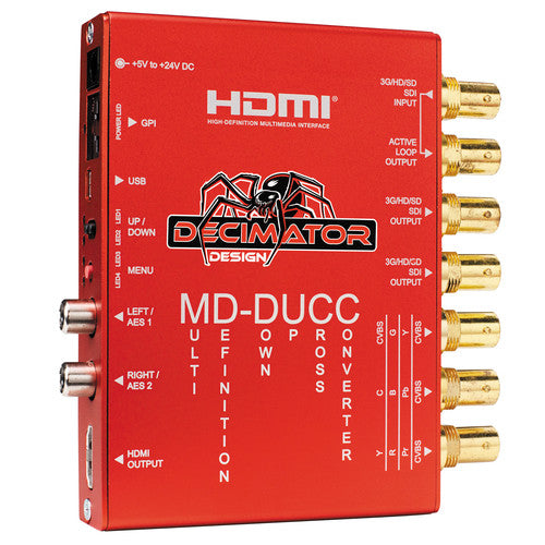 Decimator Design MD-DUCC Multi-Definition Down Up Cross Converter (3G/HD/SD)-SDI to (3G/HD/SD)-SDI, HDMI and Analogue Video with 2 x AES/EBU or 2 x Analogue Audio Outputs