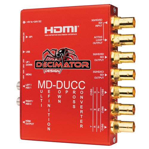 Decimator Design MD-DUCC Multi-Definition Down Up Cross Converter (3G/HD/SD)-SDI to (3G/HD/SD)-SDI, HDMI and Analogue Video with 2 x AES/EBU or 2 x Analogue Audio Outputs