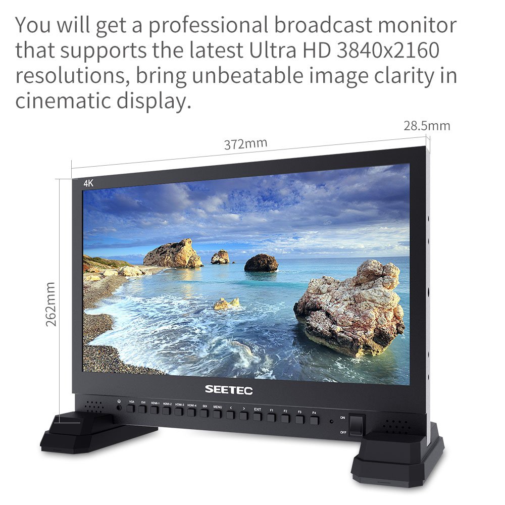 SEETEC 4K156-9HSD 15.6 Inch 3G SDI Broadcast Studio Video Monitor 4K 3840x2160 UHD IPS LCD (4x4K HDMI Quad Split Display)