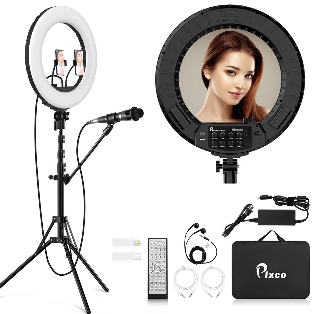 Pixco RL-495S 18'' LED Ring Light Built-in Live Sound Card With Stand Kit