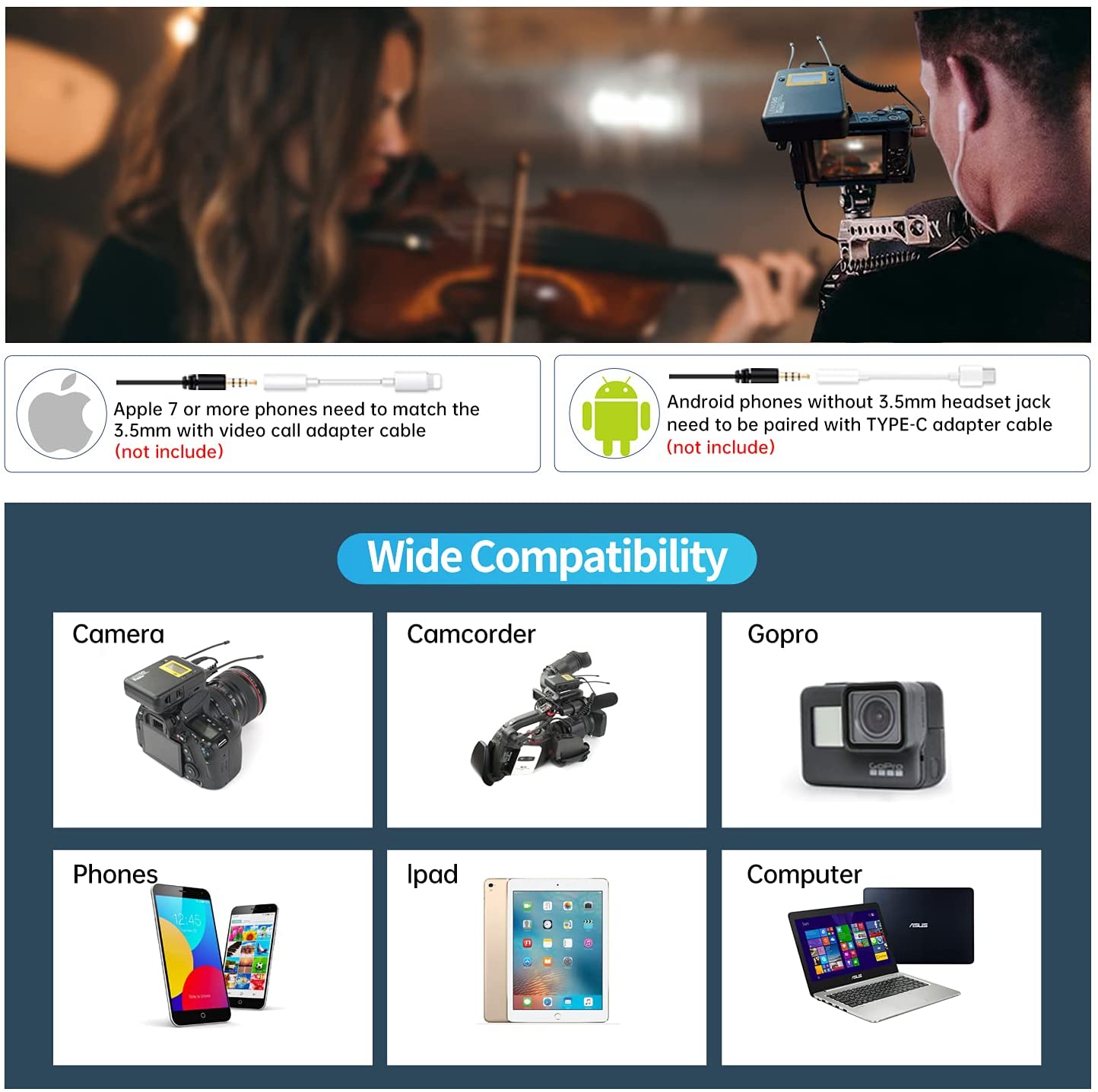 LENSGO Wireless Lavalier Microphone System, LWM-328C 99-Channel UHF Professional Omnidirectional Wireless Lapel Mic 2 Transmitter &amp; 1 Receiver for Camera PC Smartphone Camcorder Recorder Interview