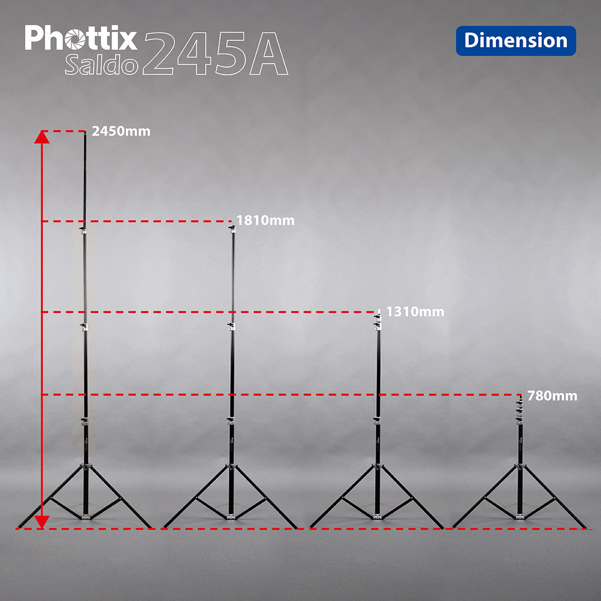 Phottix SALDO 245A AIR CUSHION AUTOMATIC COLLAPSIBLE LIGHT STAND (H245CM/96″)