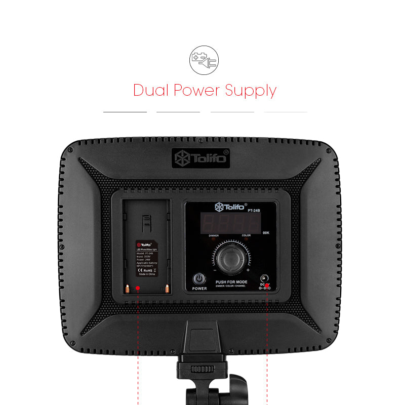 Tolifo Ultra Light Dimmable LED Panel 3200-5500k with Power Adaptor