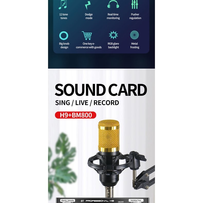 H9 Bluetooth Audio Broadcast Sound Card with BM800 Microphone Package