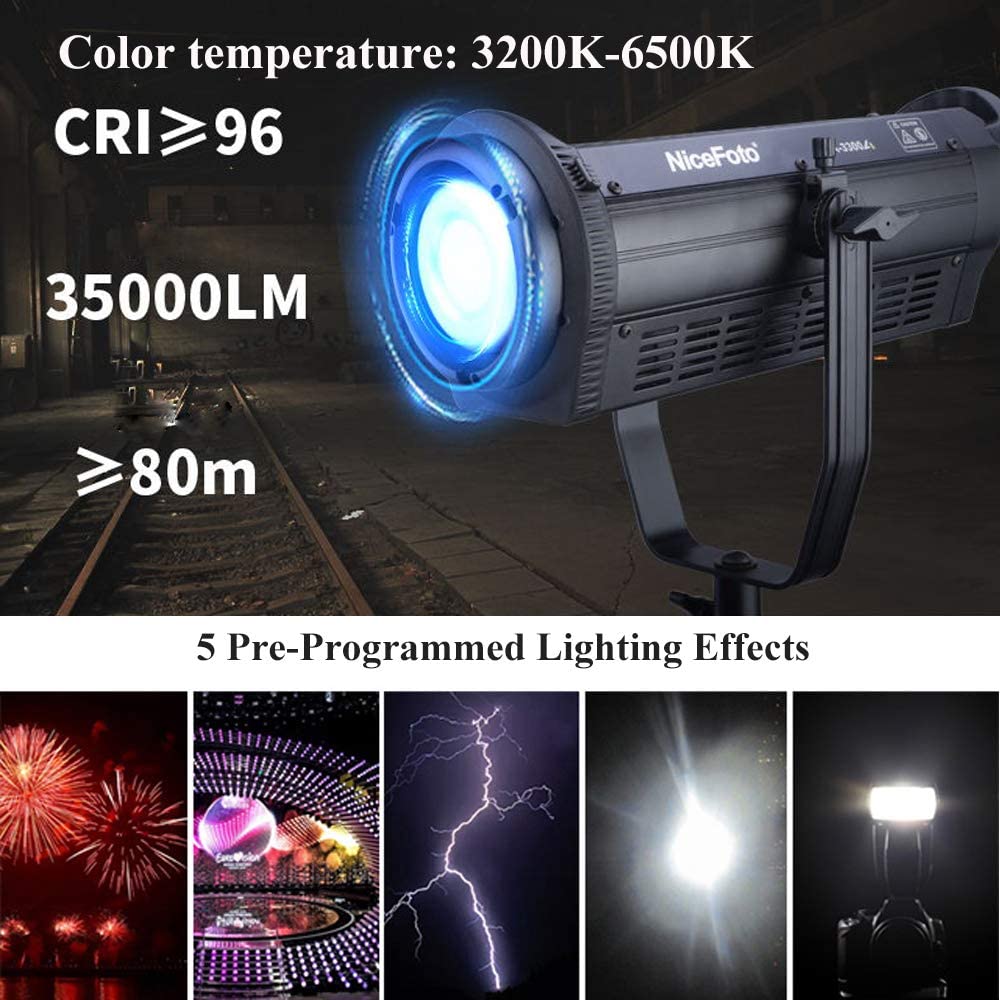 NiceFoto HA-3300A COB Led Video Light 330W Bi Color 3200k-6500k CRI &amp; TLCI 96 with 5 Pre-Programmed Lighting Effects, Support Remote/APP Control