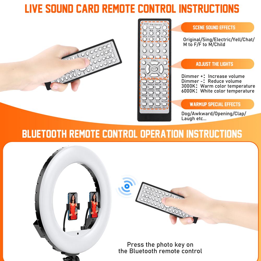 Pixco RL-495S 18'' LED Ring Light Built-in Live Sound Card With Stand Kit