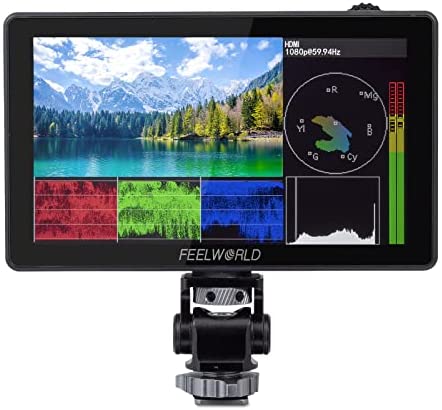 FEELWORLD LUT5 5.5 Inch 3000nits Ultra Bright DSLR Camera Field Monitor Auto Dimming Touchscreen HDR 3D LUT with Waveform F970 External Power and Install Kit 4K HDMI Input Output 1920X1080 IPS Panel