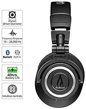 Audio-Technica ATHM50XBT Wireless Bluetooth Over-Ear Headphones, Black