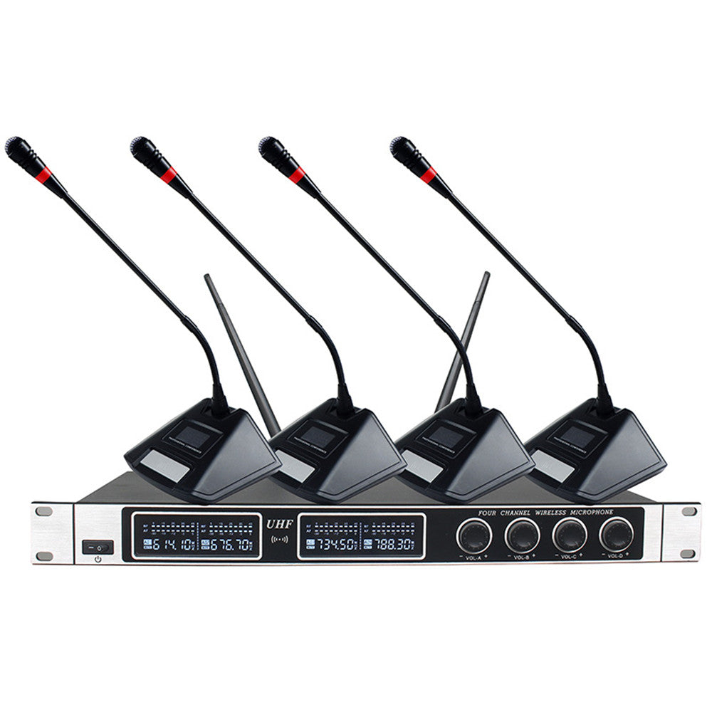 APEX 4 Channel Wireless Gooseneck UHF Microphone System for Conferences Meetings