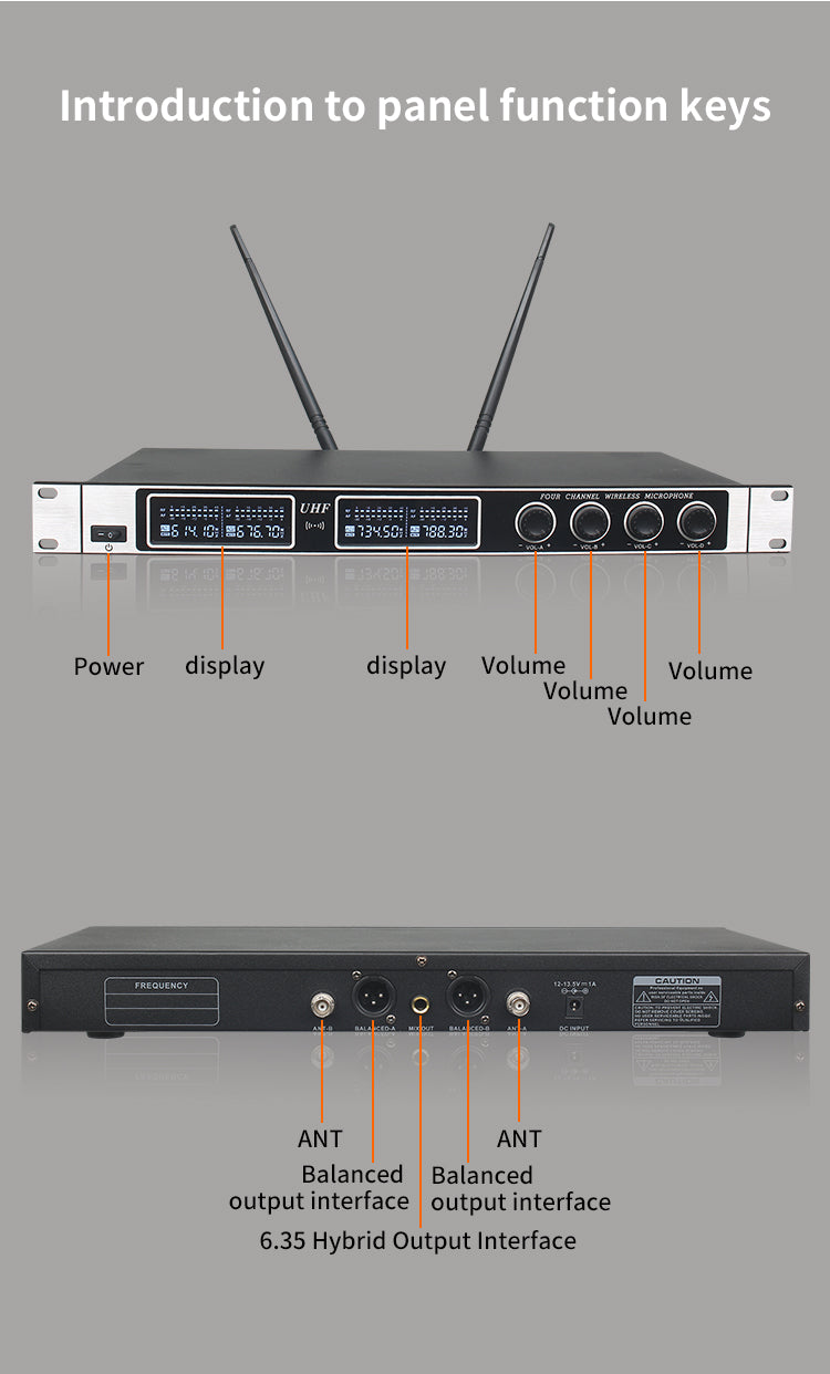 APEX 4 Channel Wireless Gooseneck UHF Microphone System for Conferences Meetings