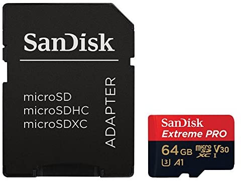 SanDisk Extreme PRO microSDXC Memory Card Plus SD Adapter up to 100 MB/s, Class 10, U3, V30, A1 - 64 GB