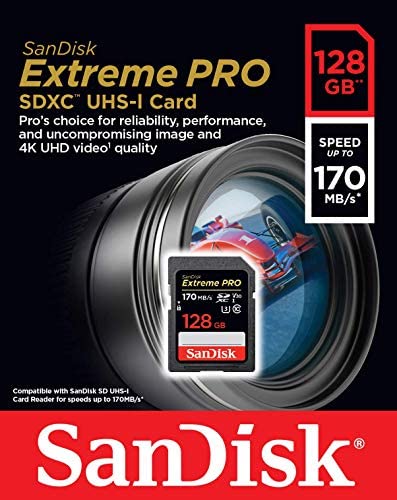 SanDisk 128GB Extreme PRO SDXC UHS-I Card - C10, U3, V30, 4K UHD, SD Card - SDSDXXY-128G-GN4IN