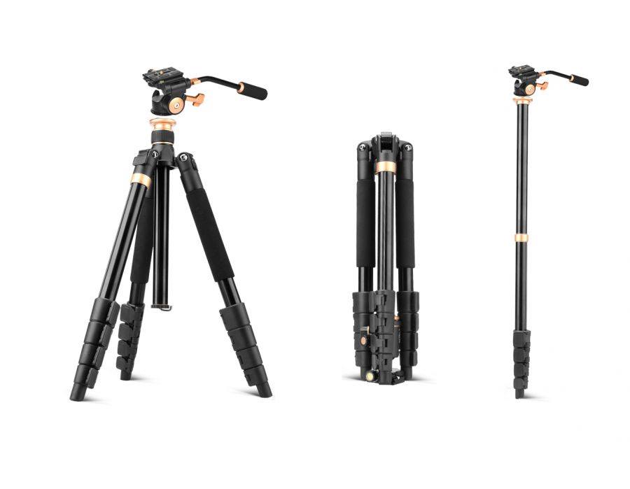 BEIKE QZSD Q590 Tripod + Q08s Panhead with Convertible Monopod Leg