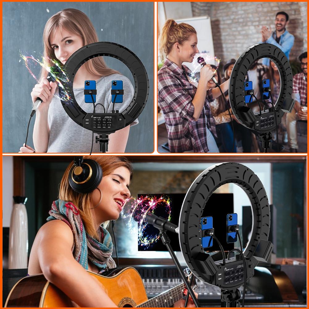 Pixco RL-495S 18'' LED Ring Light Built-in Live Sound Card With Stand Kit