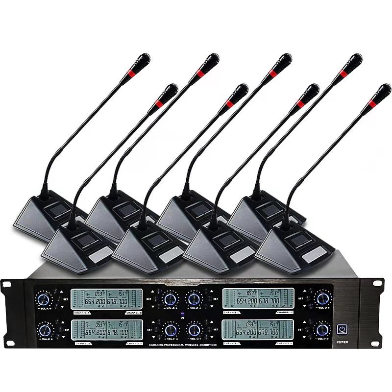 APEX 8 Channel Wireless Gooseneck UHF Microphone System for Conferences Meetings