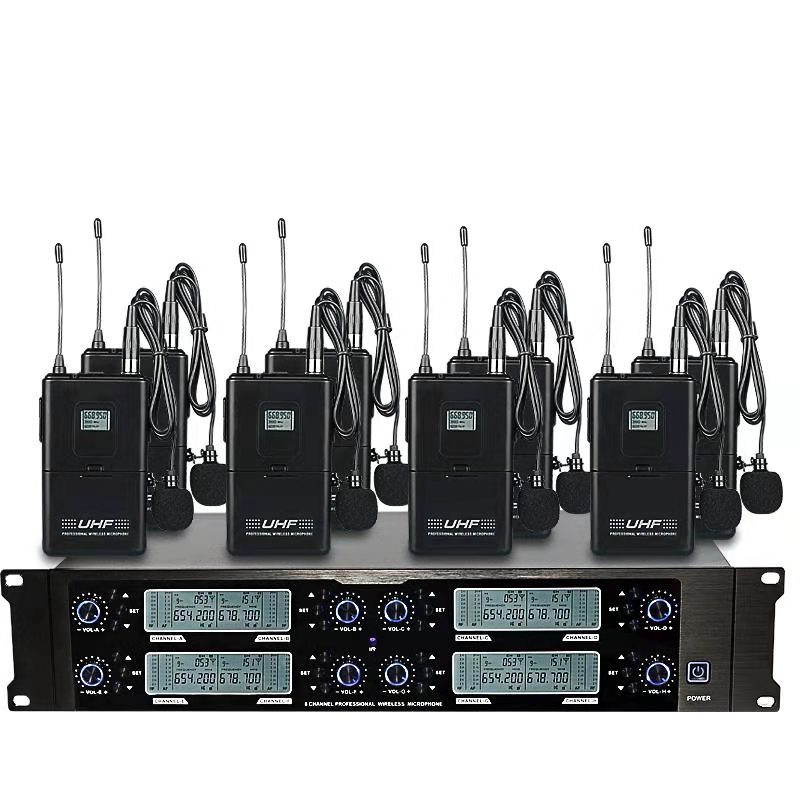 APEX 8 Channel Wireless Lapel Lavalier UHF Microphone System for Conferences Meetings