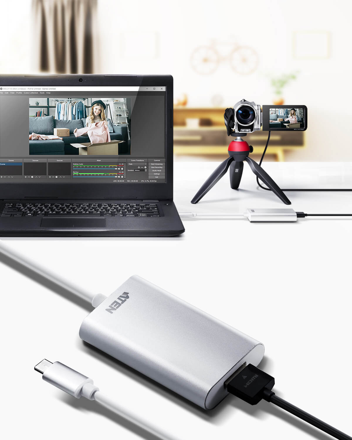 ATEN CAMLIVE&#x2122; HDMI to USB-C Thunderbolt USB 3.0 UVC Video Capture Card