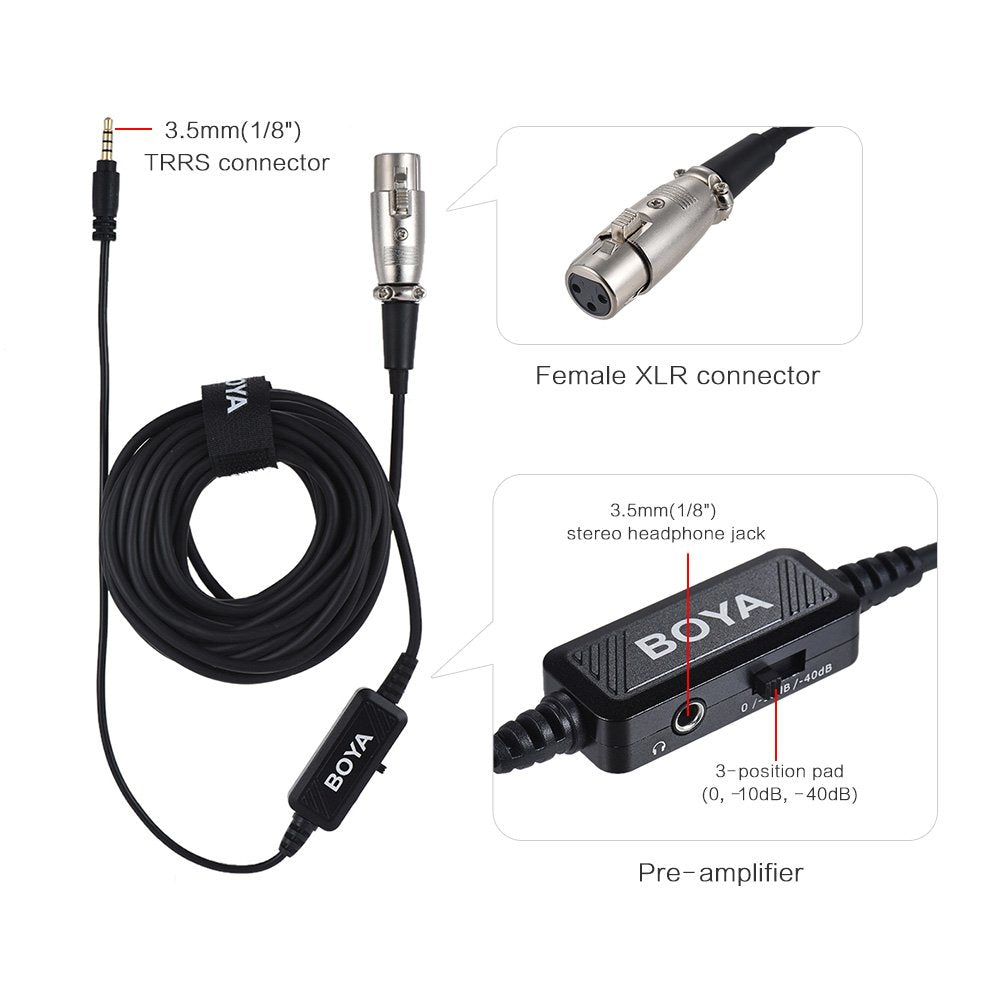 Boya BY-BCA6 XLR to 3.5mm Plug Microphone Cable for iPad iPhone iPod Touch and Other Mobile Devices