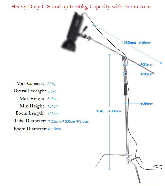 Apex Heavy Duty C Stand with Boom Arm up to 20kg Capacity CSTAND