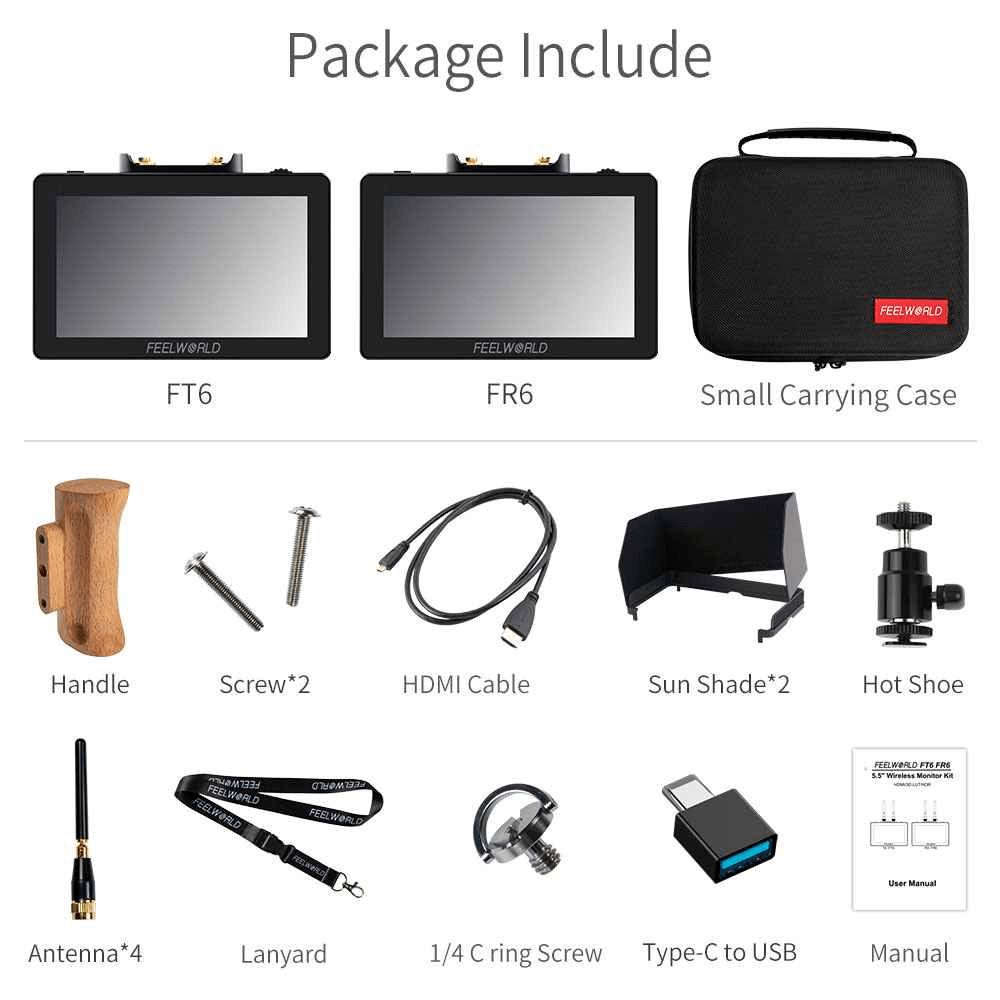 FEELWORLD FT6 FR6 5.5 INCH WIRELESS VIDEO TRANSMISSION DSLR CAMERA FIELD TOUCH MONITOR 4K HDMI