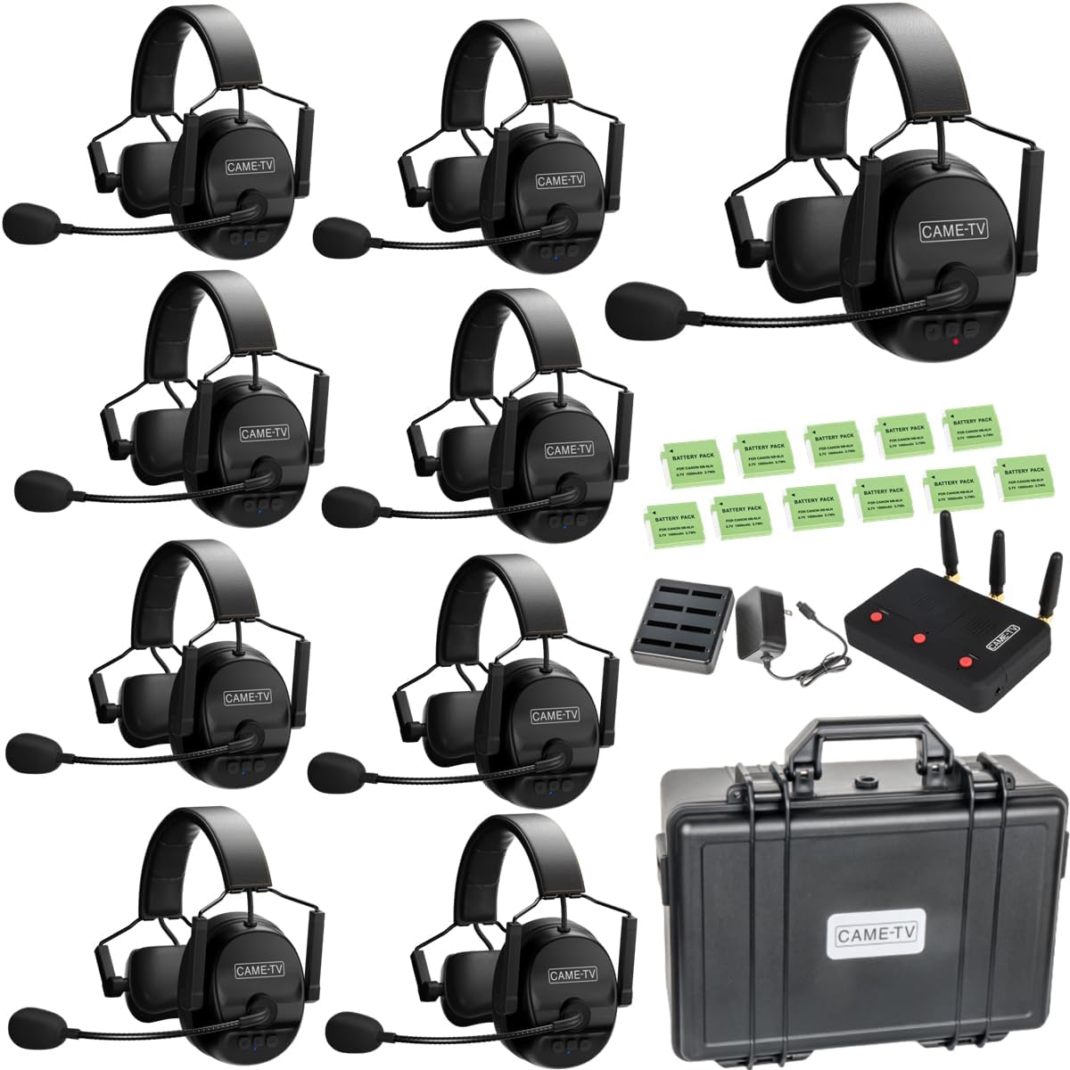 CAME-TV KUMINIK8 Duplex Digital Wireless Intercom Headset Distance up to 1500ft (450 Meters) with Hardcase - Single Ear 9 Pack