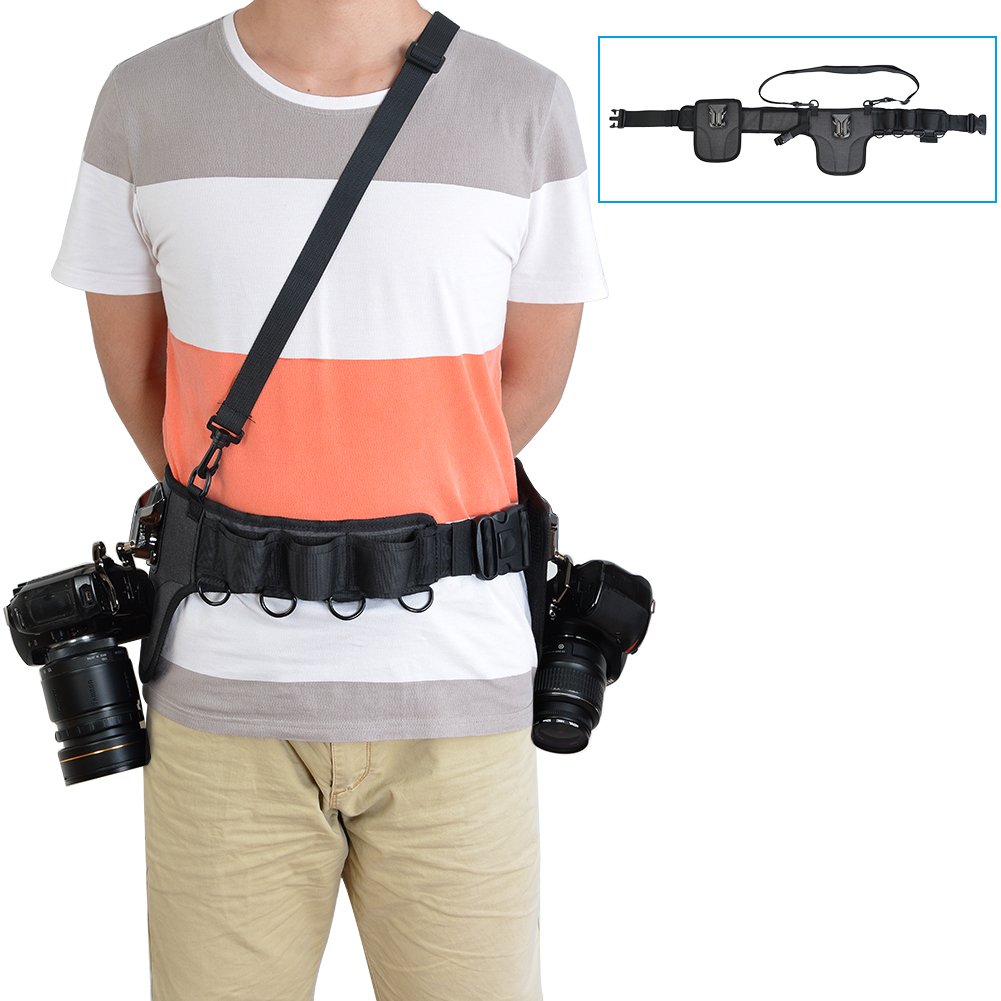 Caden Universal Camera Waist Belt Waistband Strap Holder Holster with 2 Removable Metal Buckle Clip