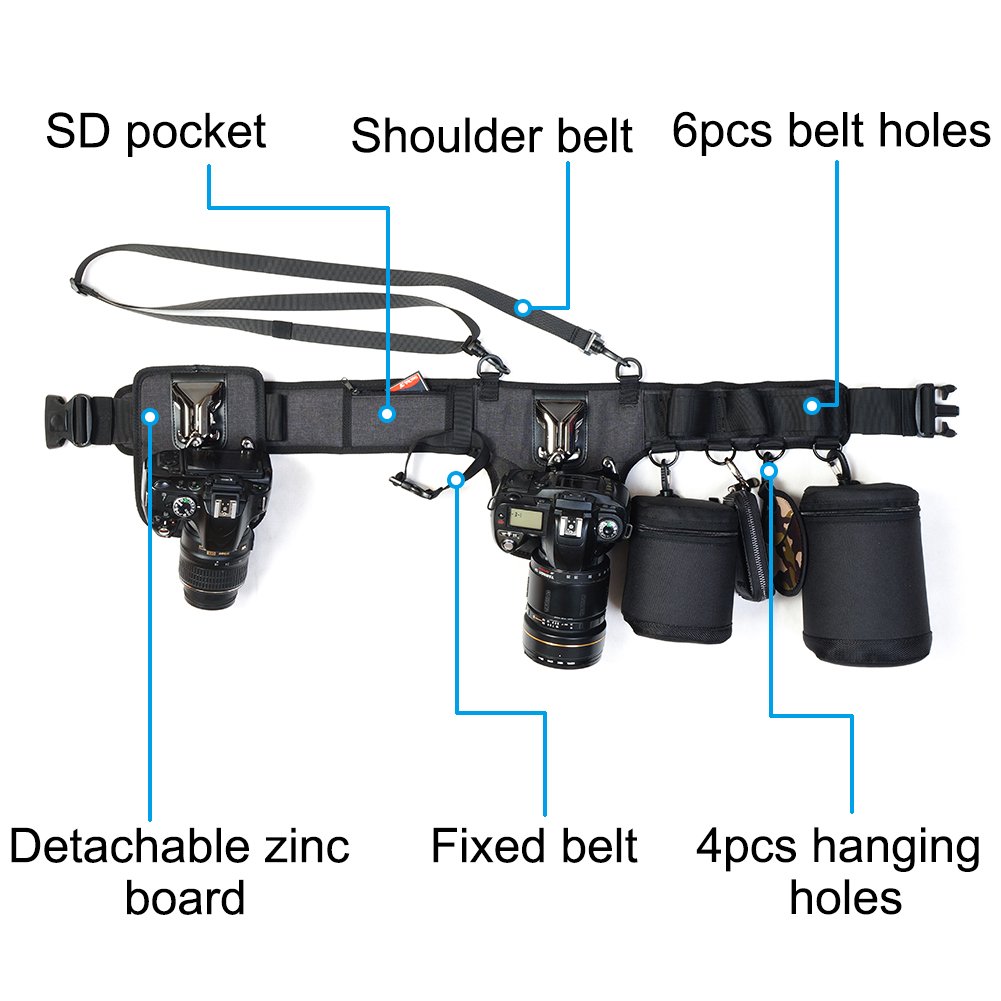 Caden Universal Camera Waist Belt Waistband Strap Holder Holster with 2 Removable Metal Buckle Clip