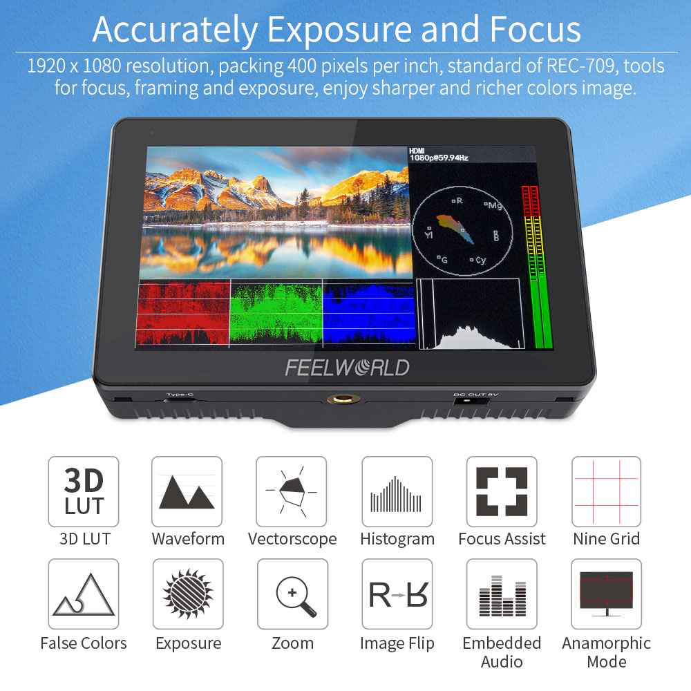 FEELWORLD FT6 FR6 5.5 INCH WIRELESS VIDEO TRANSMISSION DSLR CAMERA FIELD TOUCH MONITOR 4K HDMI