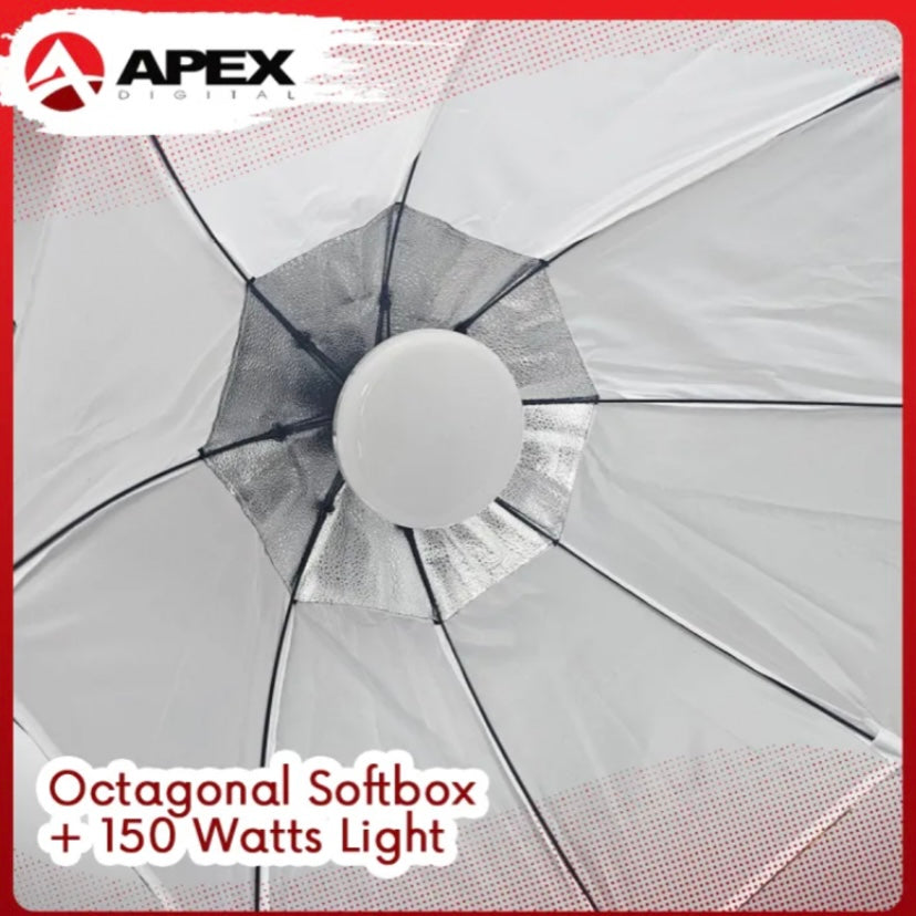 Apex Octagonal Softbox 70CM Photography Studio Lighting Kits Continuous Light System with 2 150 Watts Bulb