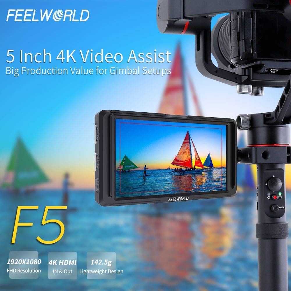 FEELWORLD F5 5 Inch DSLR Camera Field Monitor IPS Full HD 1920x1080 Support 4K HDMI Input Output Tilt Arm