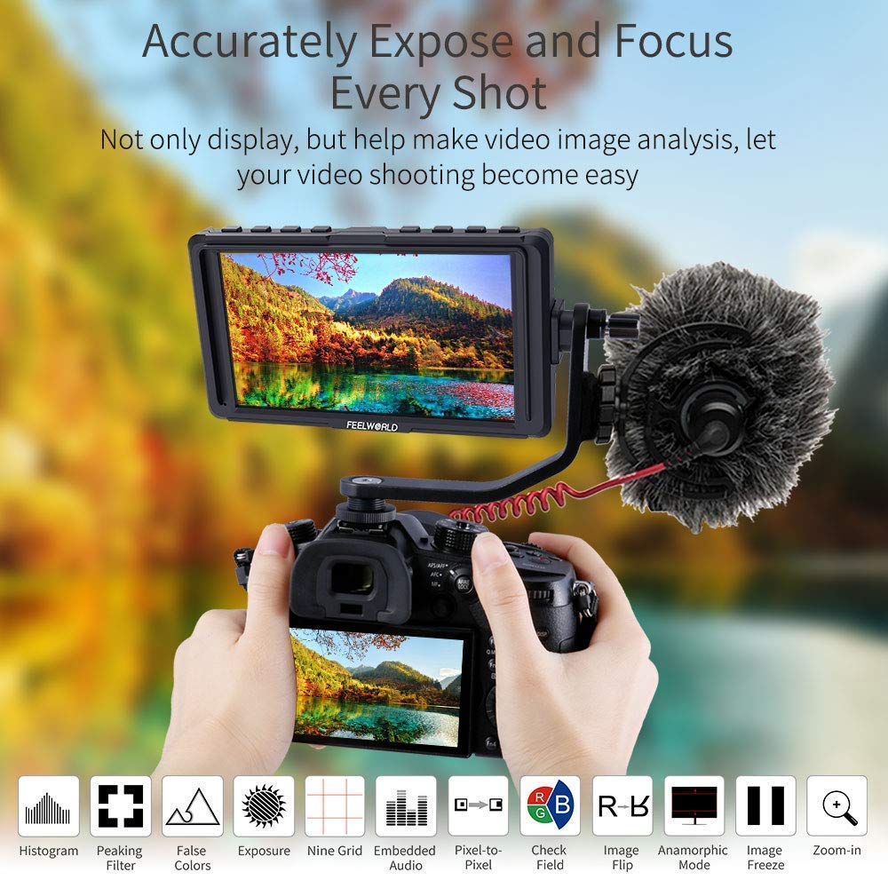 FEELWORLD F5 5 Inch DSLR Camera Field Monitor IPS Full HD 1920x1080 Support 4K HDMI Input Output Tilt Arm