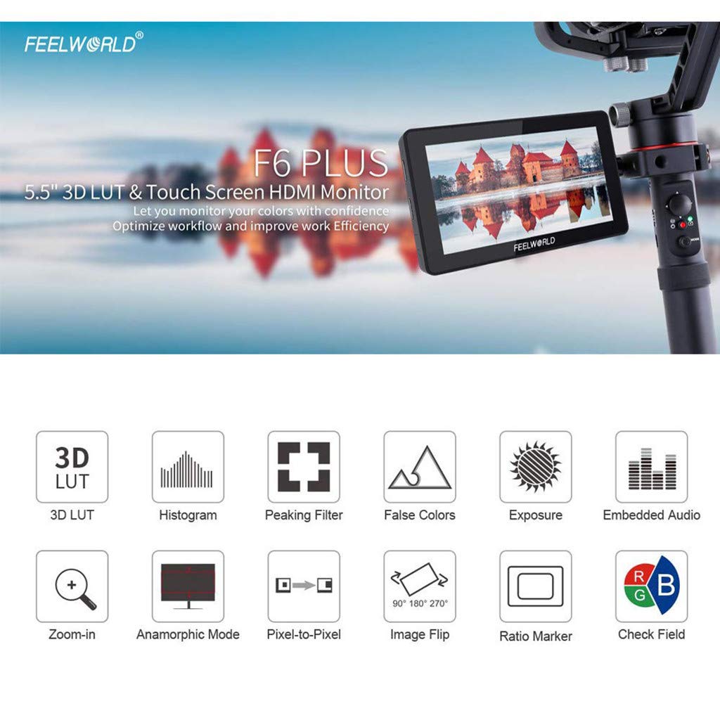 FEELWORLD F6 Plus 5.5inch  Touch Screen 4K LCD Monitor with Tilt Arm and 3D luts Input