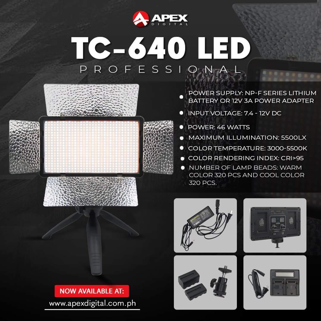 APEX TC-640 LED PROFESSIONAL VIDEO LIGHT W/ ADAPTER, BATTERY &amp; CHARGER