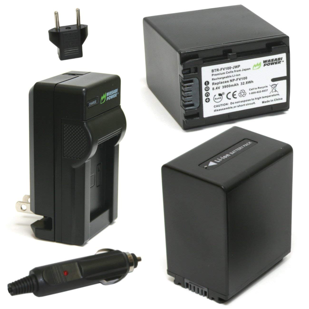 Wasabi Power Battery (2-Pack) and Charger for Sony NP-FV100