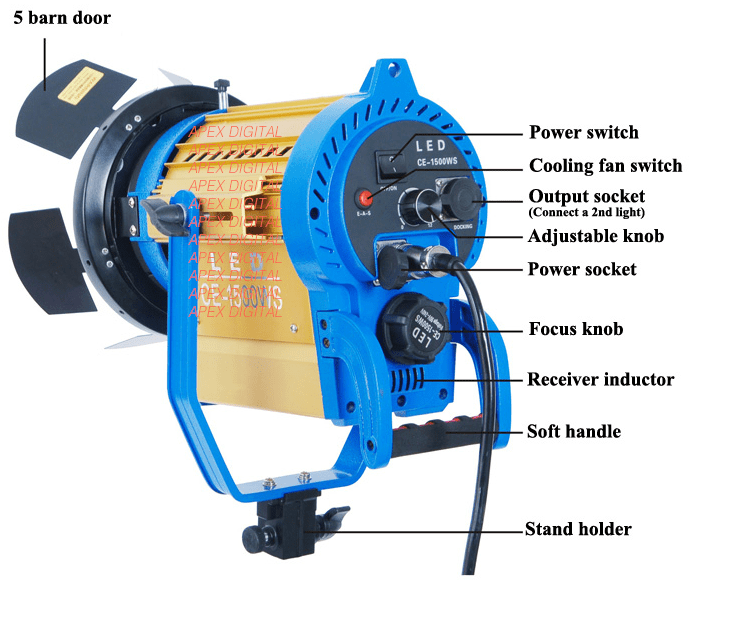 LED Fresnel CE-1500ws Continuous Video Light with Dimmer and Focus Knob