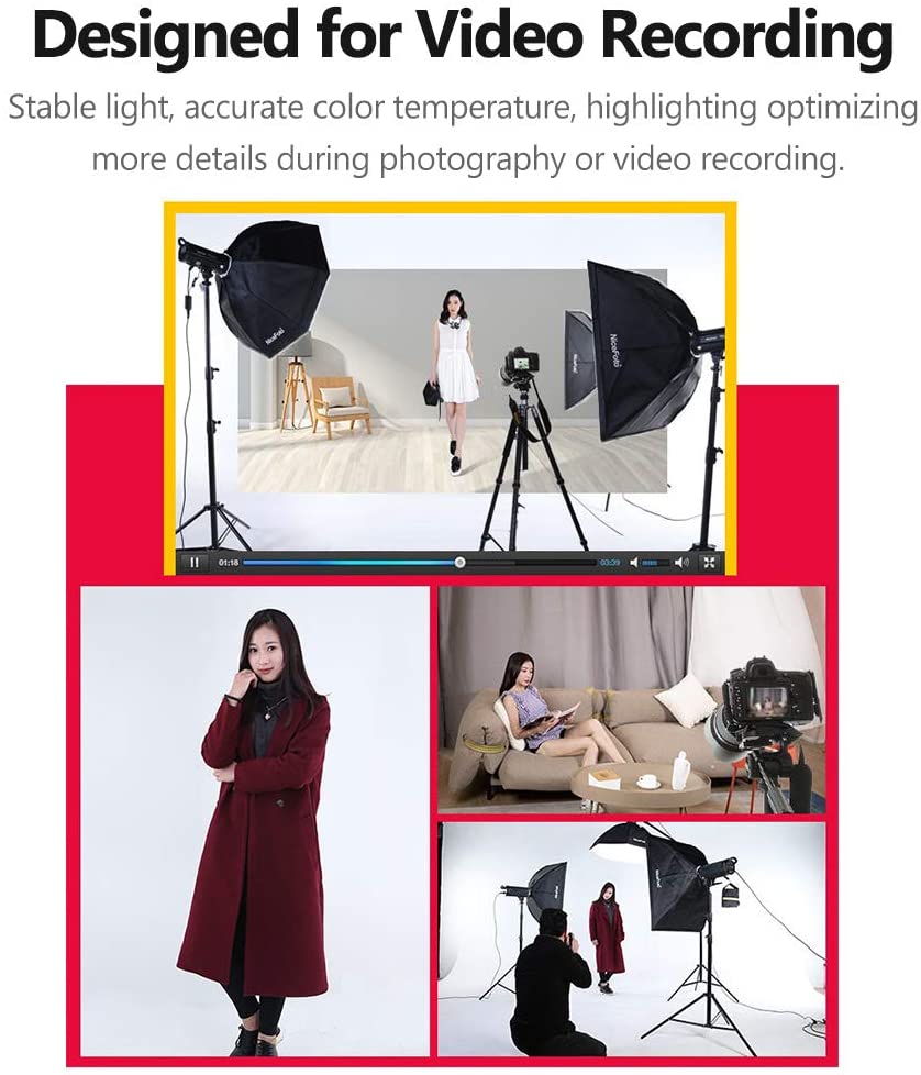 NiceFoto HC-1000SB Photography LED Video Light CRI95+ 5600K Dimmable with Color Filters