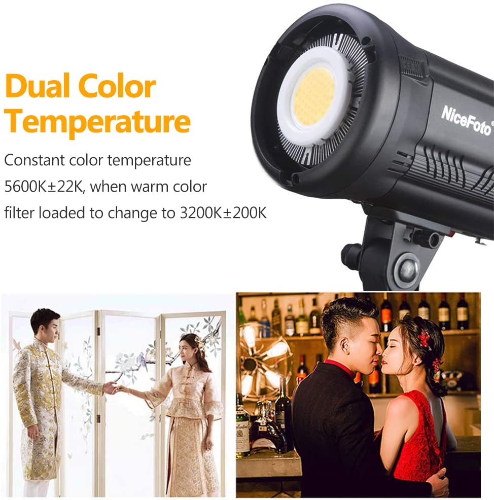 NiceFoto HC-1000SB Photography LED Video Light CRI95+ 5600K Dimmable with Color Filters