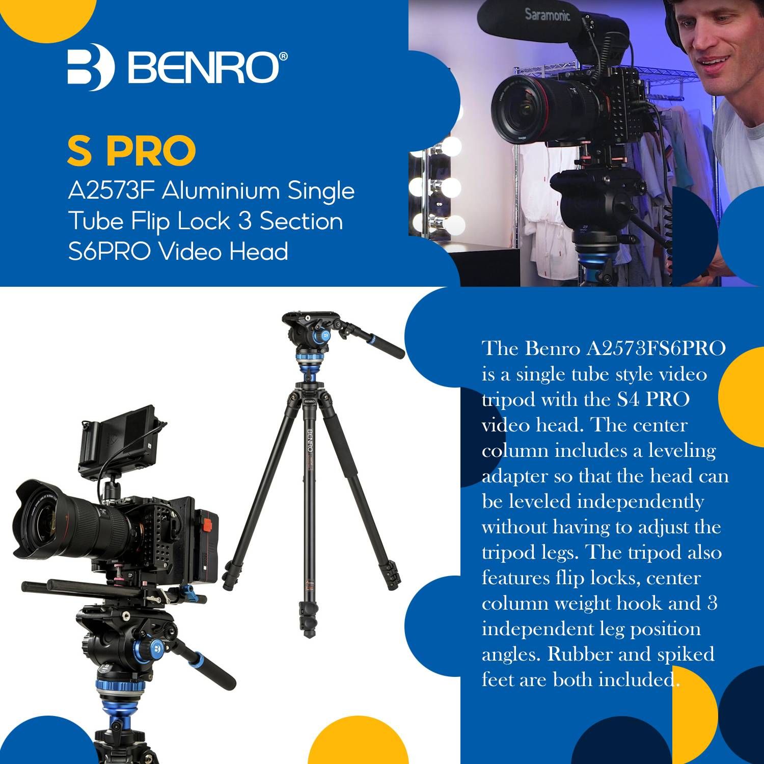 Benro A3573FS6PRO Aluminium 3-Sect Video Tripod + S6PRO Video Head