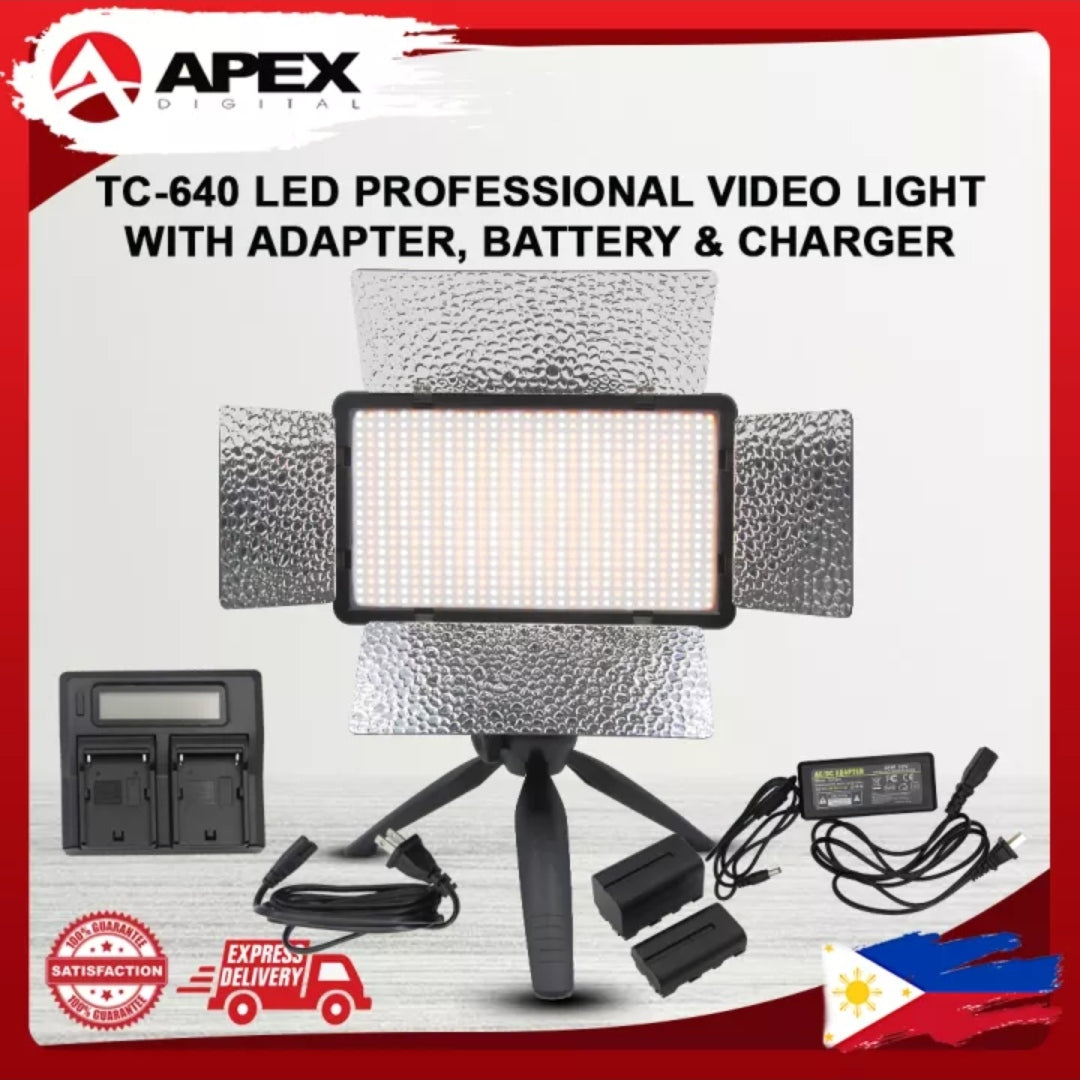 APEX TC-640 LED PROFESSIONAL VIDEO LIGHT W/ ADAPTER, BATTERY &amp; CHARGER