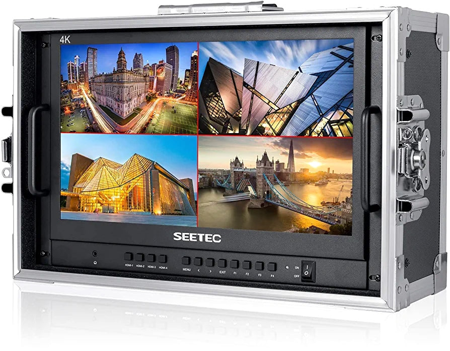 SEETEC ATEM156-CO 15.6 Inch Live Streaming Carry-on Broadcast Director Monitor with 4 HDMI Input Output Quad Split Display for ATEM Mini Video Switcher Mixer Pro Studio Television Production