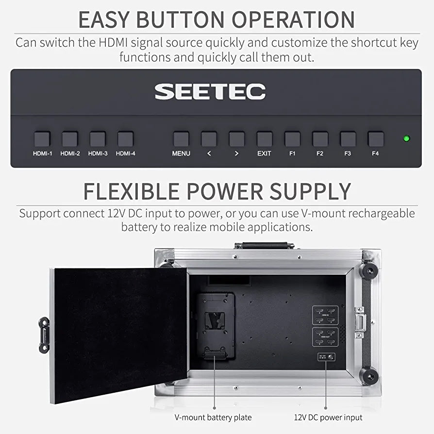 SEETEC ATEM156-CO 15.6 Inch Live Streaming Carry-on Broadcast Director Monitor with 4 HDMI Input Output Quad Split Display for ATEM Mini Video Switcher Mixer Pro Studio Television Production