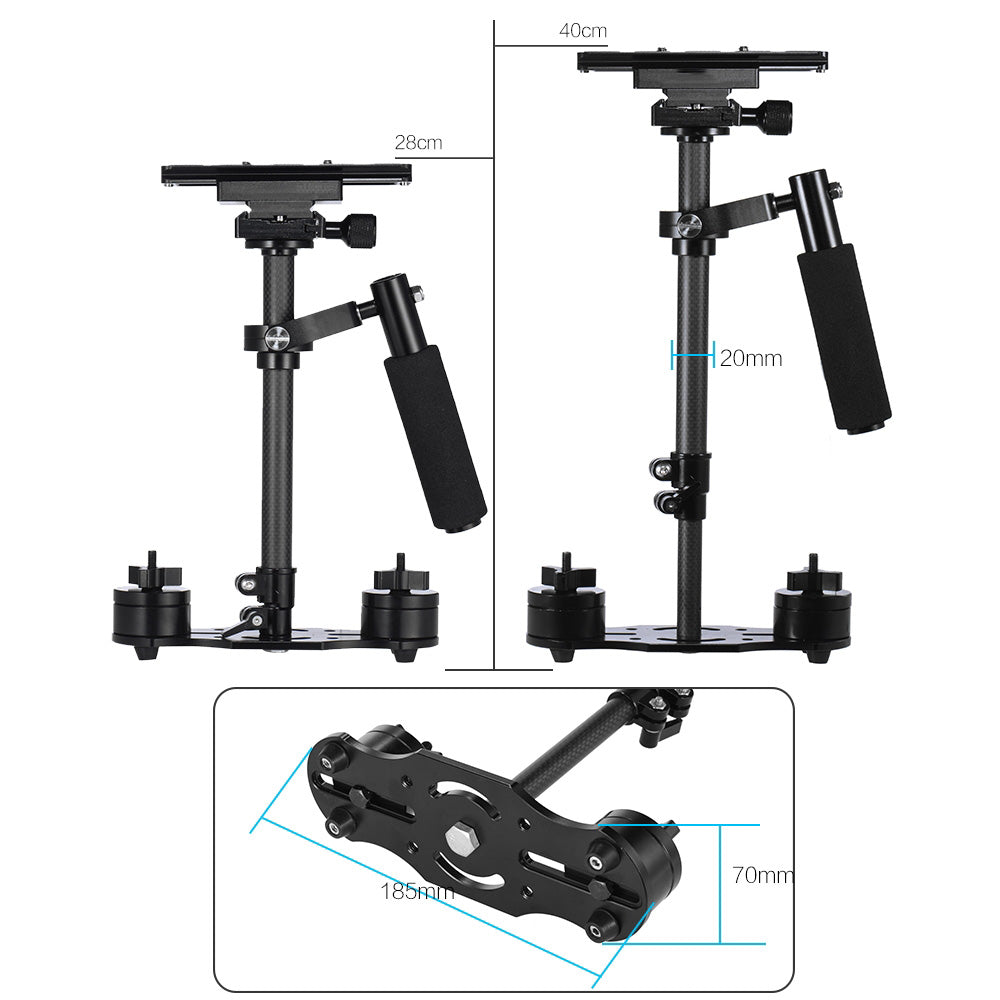 APEX JQ40C Professional 40cm Handheld Carbon Fiber Stabilizer with Quick Release Plate and Clamp Base for DSLR Cameras (New Version)