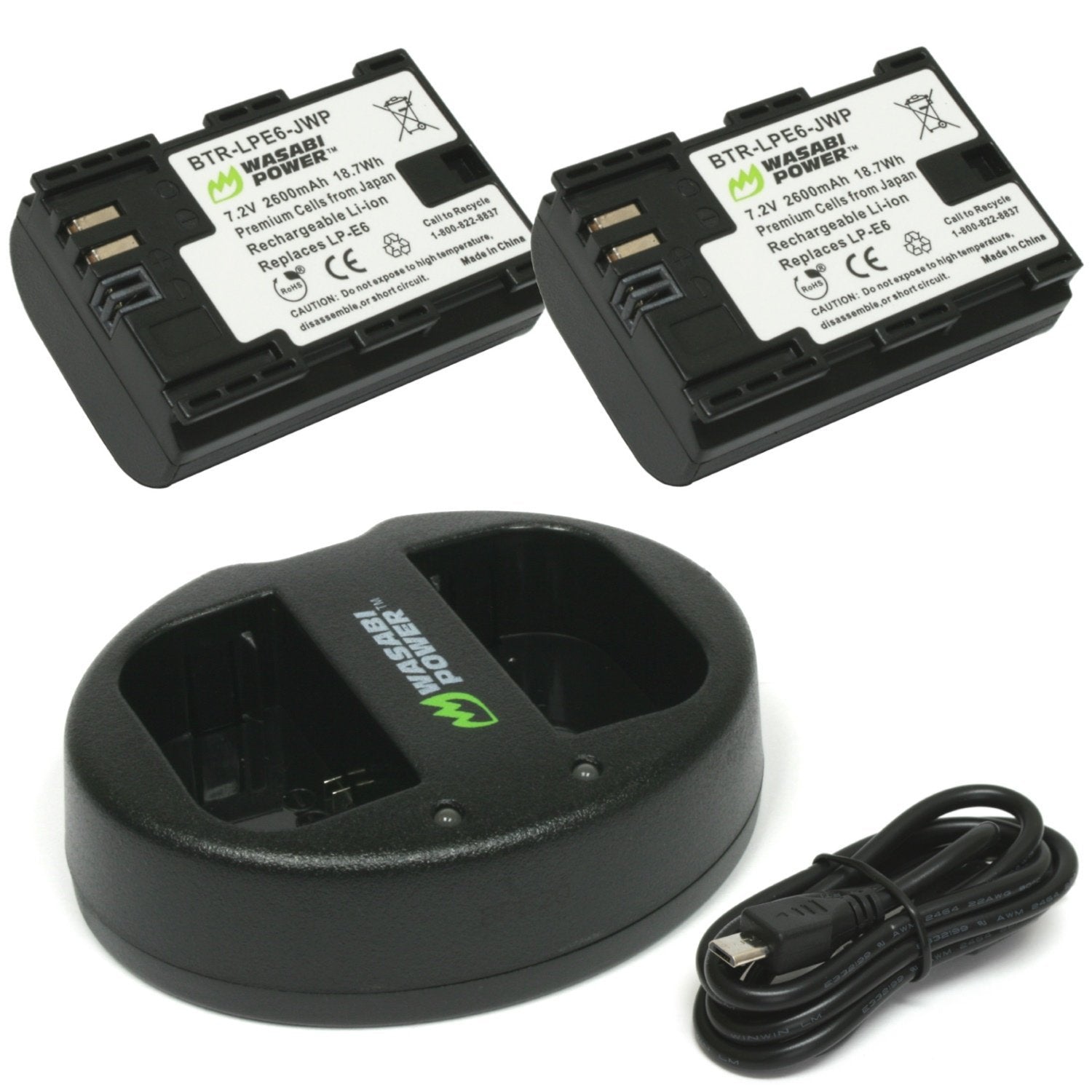 Wasabi Power Battery (2-Pack) And Dual Charger For Canon LP-E6, LP-E6N