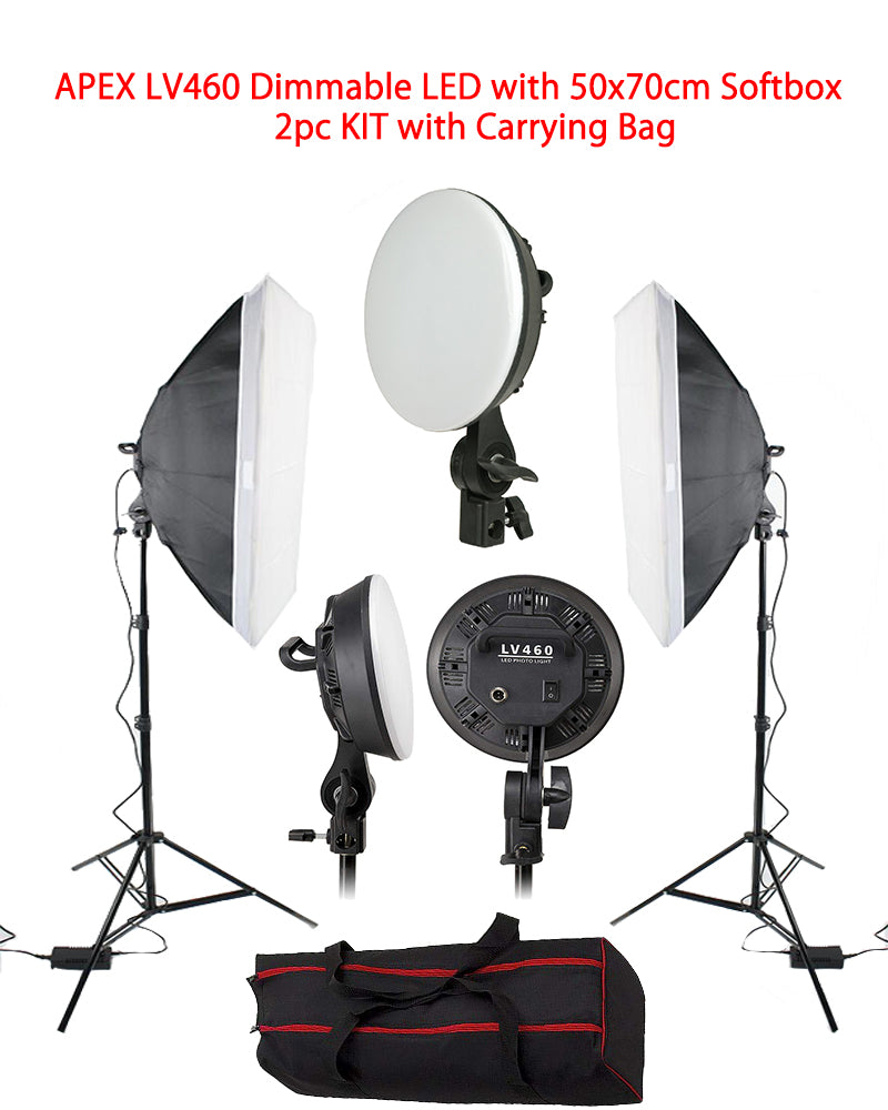 APEX LV460 Dimmable LED with 50x70cm Softbox 2pc KIT with Carrying Bag