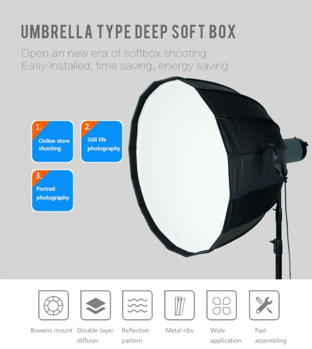 APEX Umbrella Type Deep Softbox Bowen Mount with Grid (D70 D90 D120)