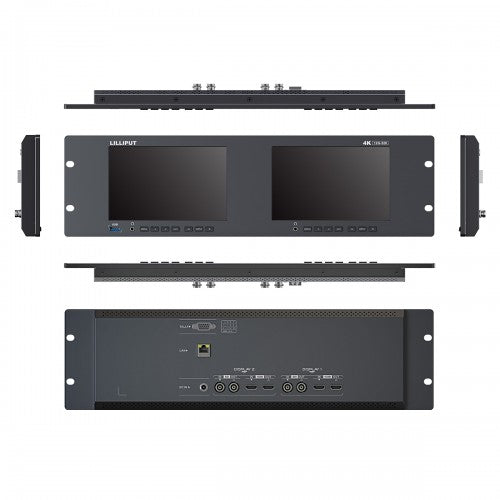 Lilliput Dual 7" Rackmount Monitors with 12G-SDI & HDMI 2.0 (3 RU)